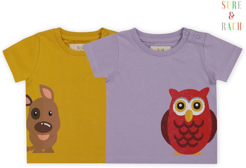 Baby Boys & Baby Girls Printed Pure Cotton T Shirt  (Multicolor, Pack of 2)