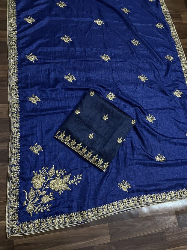 Embroidered Madurai Art Silk Saree  (Yellow)