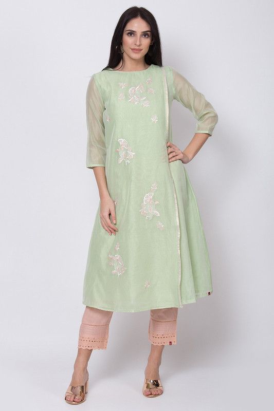 Women Embroidered Cotton Blend A-line Kurta  (Multicolor)
