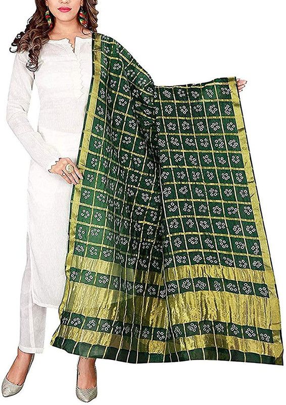 Art Silk Embroidered Dark Green Women Dupatta
