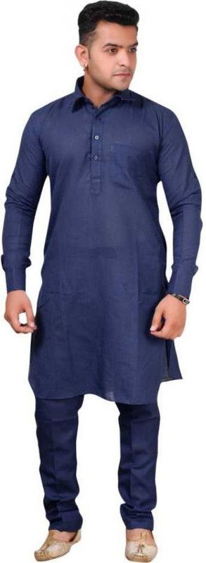 Men Cotton Blend Kurta and Trousers Set