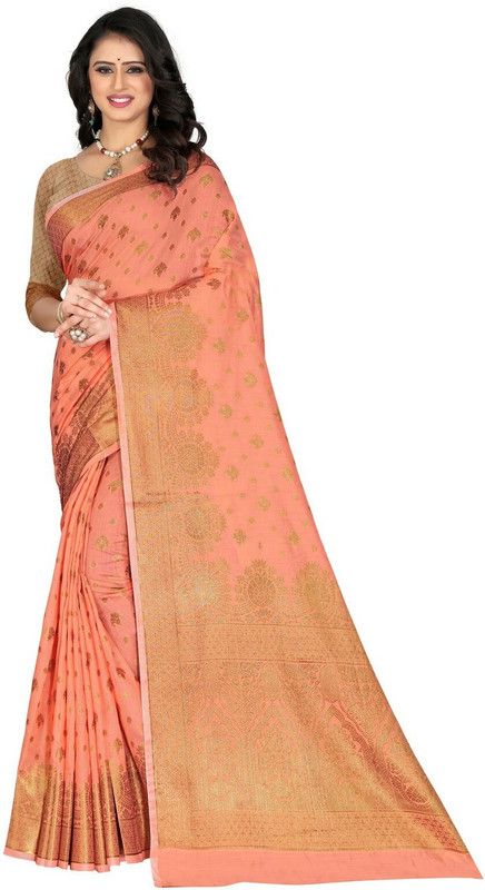 Woven Kanjivaram Pure Silk, Cotton Silk Saree  (Orange)