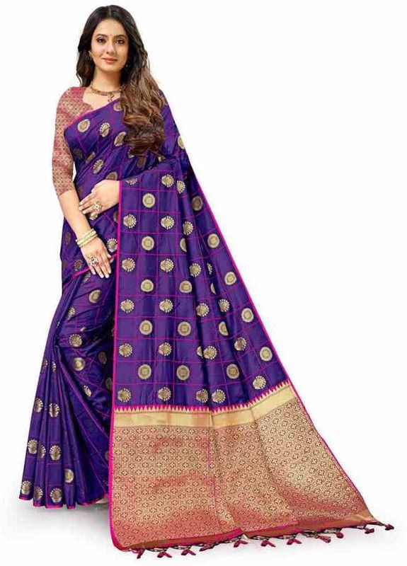 Self Design Chettinadu Jacquard Saree  (Purple, Gold)