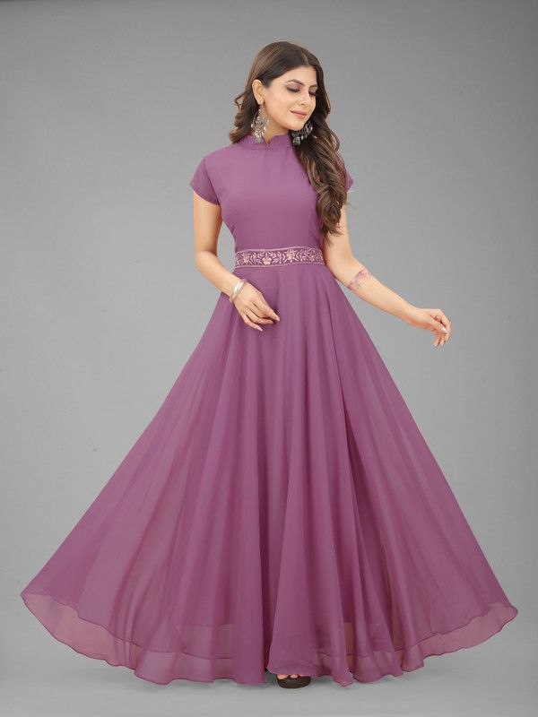 Embroidered Georgette Stitched Anarkali Gown  (Multicolor)