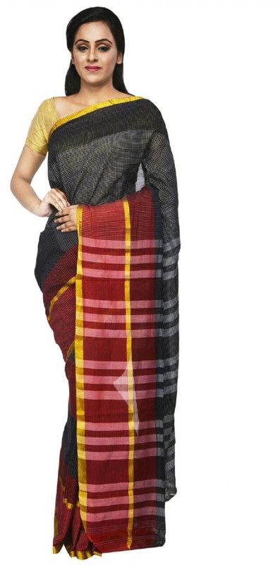 Striped Jamdani Cotton Blend Saree  (Multicolor)