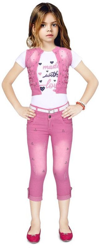 Girls Casual Top Jeans, Jacket  (Pink)
