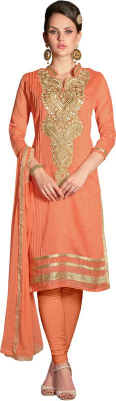 Unstitched Chanderi Salwar Suit Material Solid, Embroidered