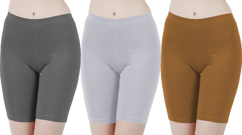 Pack of 3 Solid Women Grey, Grey, Khaki Cycling Shorts