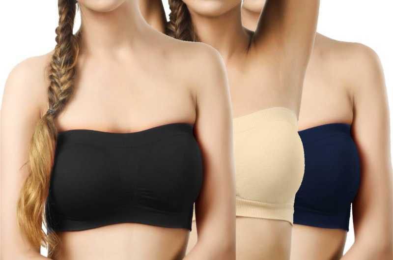 Pack of 3 Women Bandeau/Tube Non Padded Bra  (Black, Brown, Blue)
