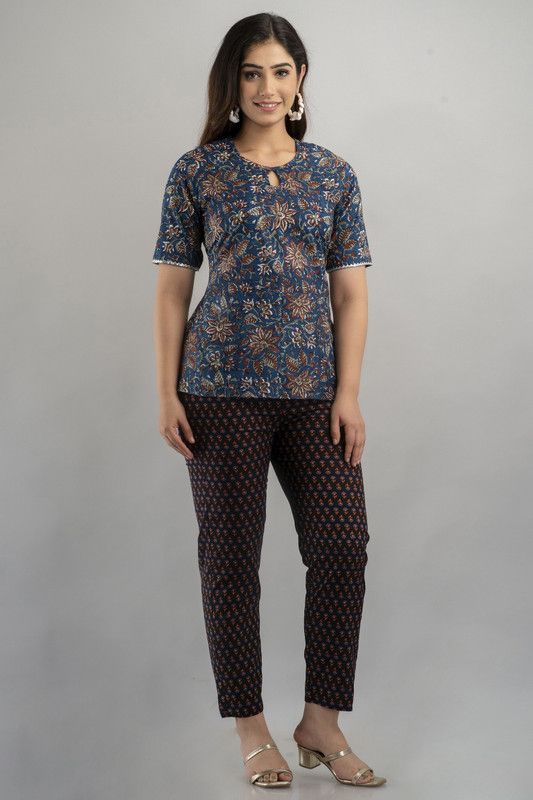 Women Pure Cotton Crop Top & Pant Set