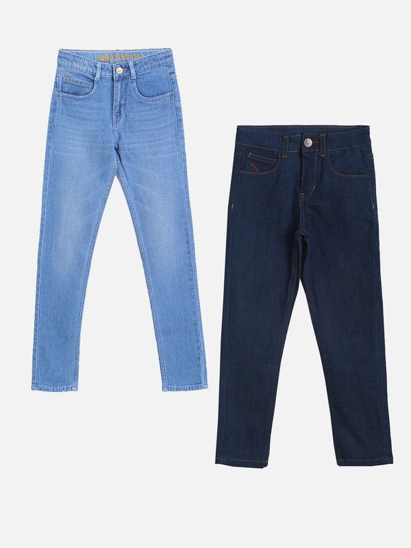 Boys Regular Mid Rise Dark Blue, Blue Jeans  (Pack of 2)