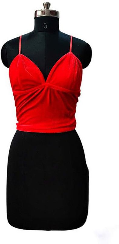 Party Shoulder Straps Solid Women Red Top