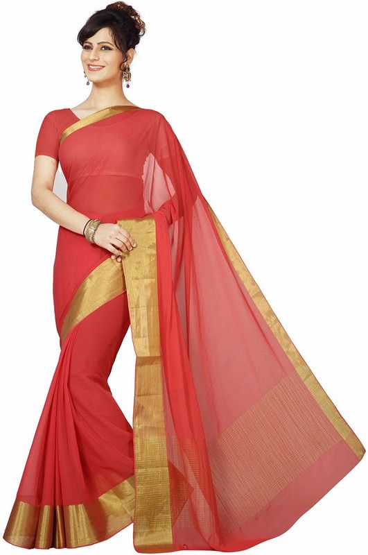 Woven Bollywood Chiffon Saree  (Pink)