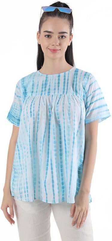 Casual Dolman Sleeve Tie & Dye Women Blue Top