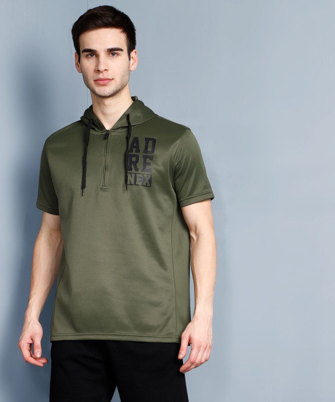 Men Short Sleeve Printed Hooded Sweatshirt