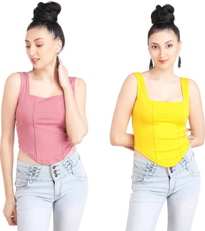 Casual Sleeveless Solid Women Pink, Yellow Top
