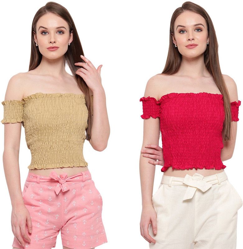 Casual Self Design Women Pink, Beige Top
