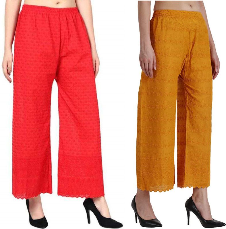 Pack of 2 Women Regular Fit Red Cotton Blend Trousers