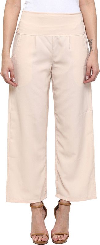 Women Slim Fit Beige Polycotton Trousers
