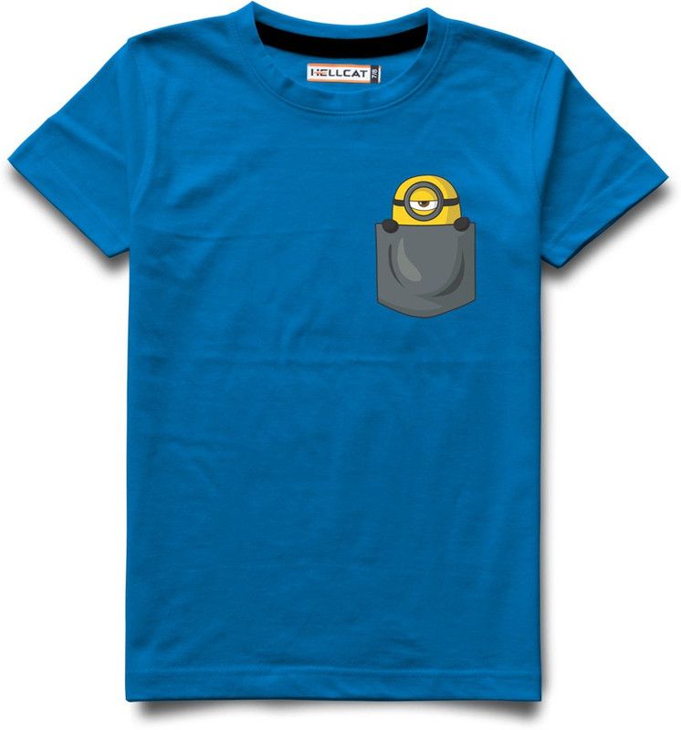 Boys Cartoon/Superhero Cotton Blend T Shirt  (Dark Blue, Pack of 1)