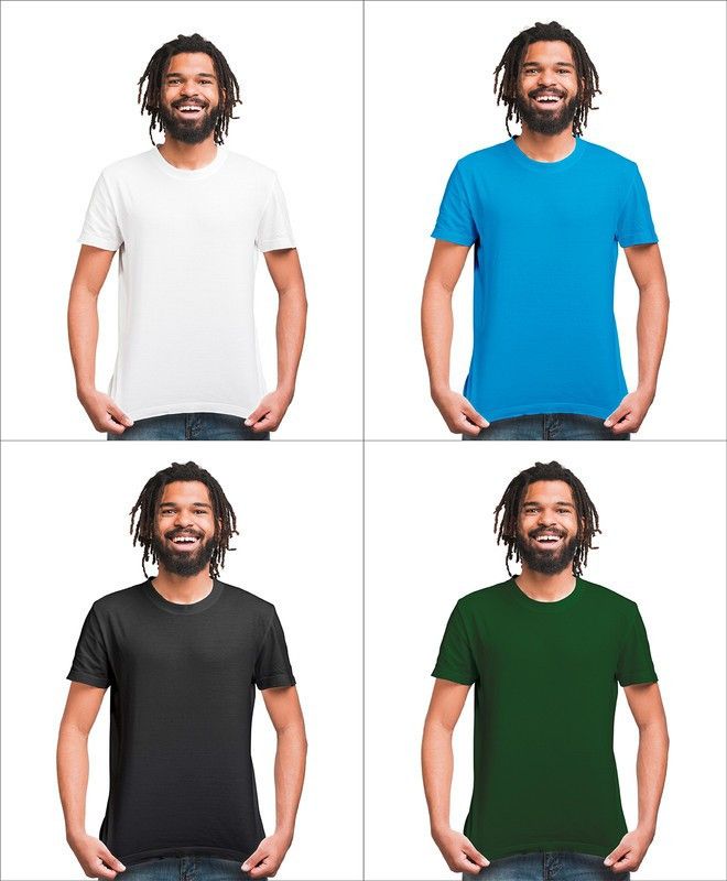 Solid Men White, Light Blue, Black, Dark Green T-Shirt  (Pack of 4)