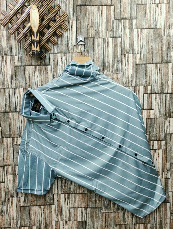 Men Striped Casual Light Green Shirt