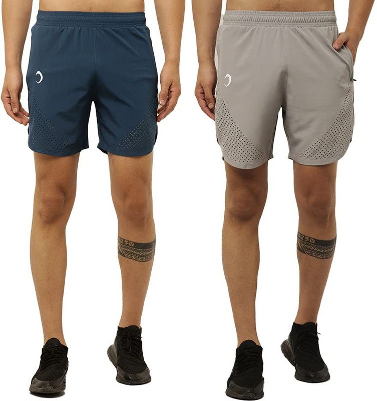 Pack of 2 Solid Men Grey, Dark Green Sports Shorts, Cycling Shorts, Running Shorts