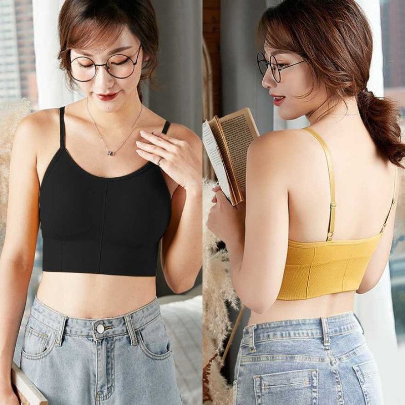 Pack of 2 Women Cami Bra Lightly Padded Bra  (Black, Yellow)