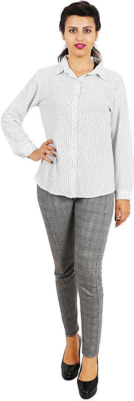 Women Slim Fit Printed Button Down Collar Casual Shirt