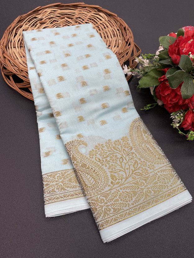 Woven Banarasi Jacquard, Cotton Silk Saree  (Multicolor, Gold)