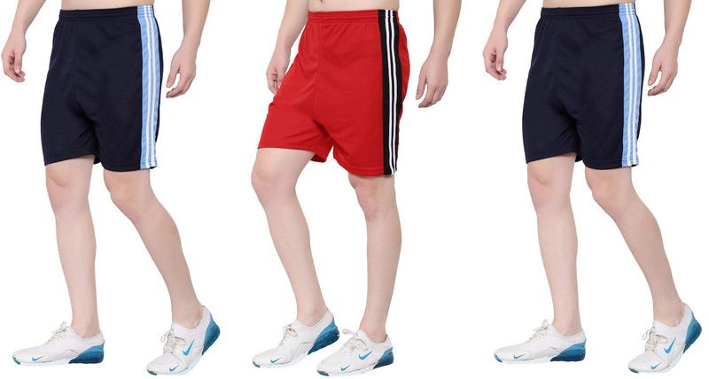 Pack of 3 Solid Men & Women Dark Blue, Dark Blue, Red Sports Shorts