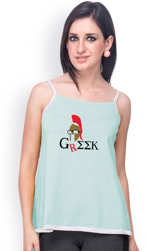 Casual Sleeveless Printed Women Green, Grey Top