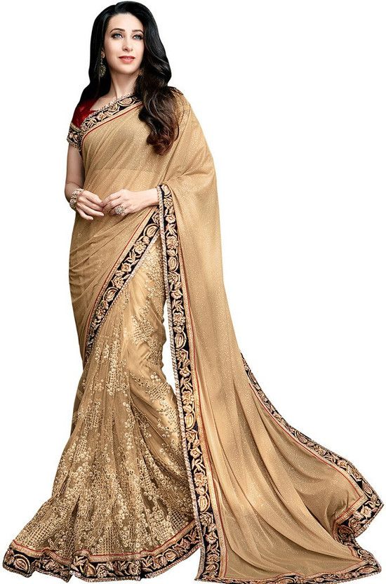 Embroidered Bollywood Georgette, Cotton Blend Saree  (Gold)