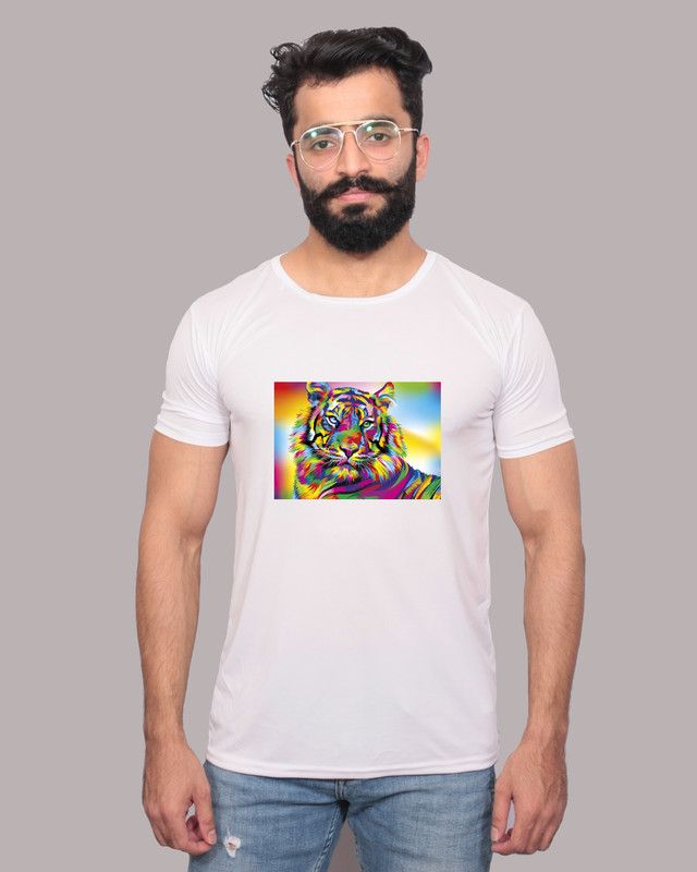 SBBC-750 Men Printed Round Neck Polyester White T-Shirt