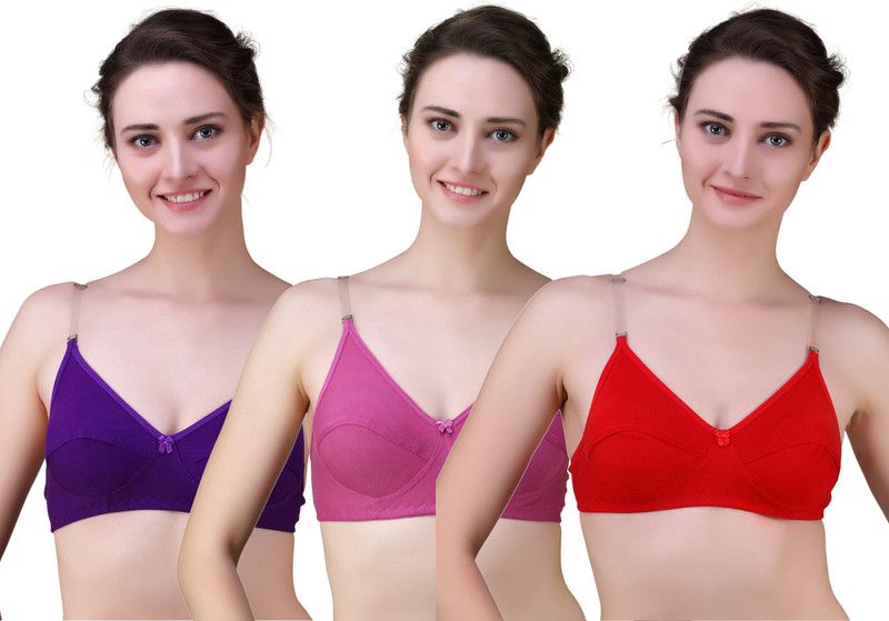 Pack of 3 Women T-Shirt Non Padded Bra  (Red, Blue, Pink)