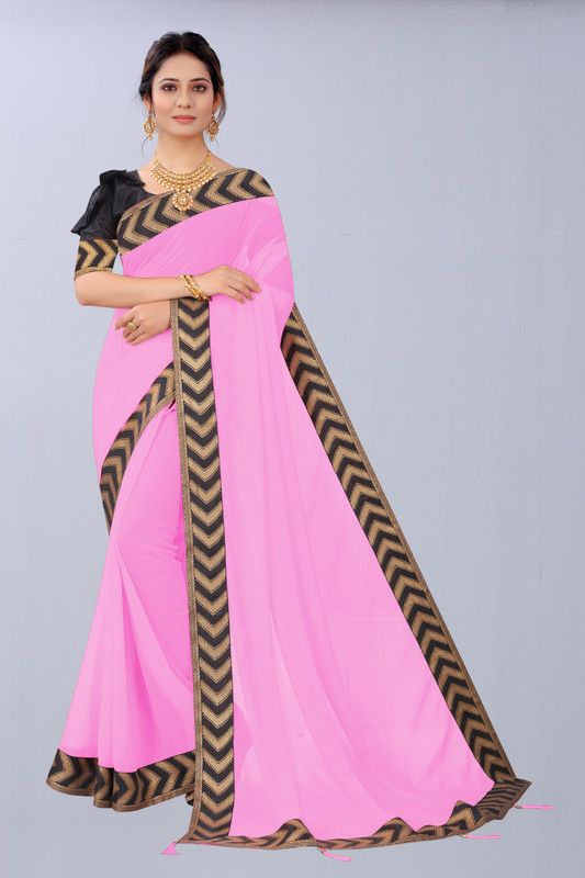Solid/Plain Jamdani Georgette Saree  (Pink)
