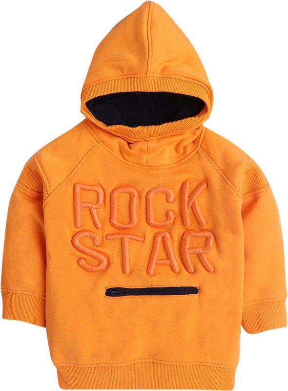 Boys Printed Hooded Neck Orange Sweater