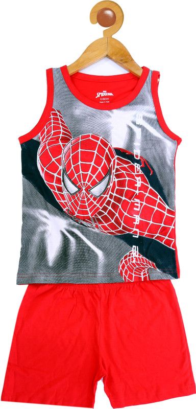Boys Spiderman Casual Vest Shorts  (Red)