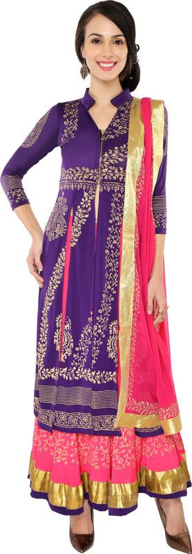 Floral Print Stitched Lehenga Choli  (Purple)