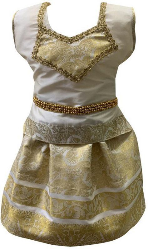Girls Lehenga Choli Ethnic Wear Self Design Lehenga Choli  (White, Pack of 1)