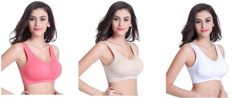 Pack of 3 Women Sports Non Padded Bra  (Pink, Beige, White)