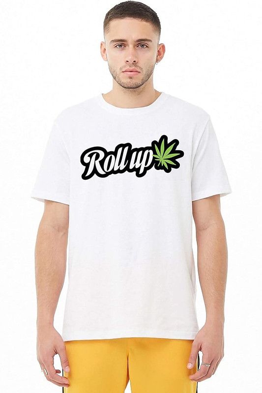 Regular Fit Weed Roll up Slogan Printed Trendy Unisex Tshirt Men Printed Round Neck Cotton Blend White T-Shirt