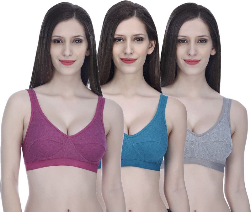 Pack of 3 Women Sports Non Padded Bra  (Multicolor, Dark Green, Grey)