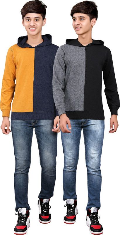 Boys Colorblock Cotton Blend T Shirt  (Yellow, Pack of 2)