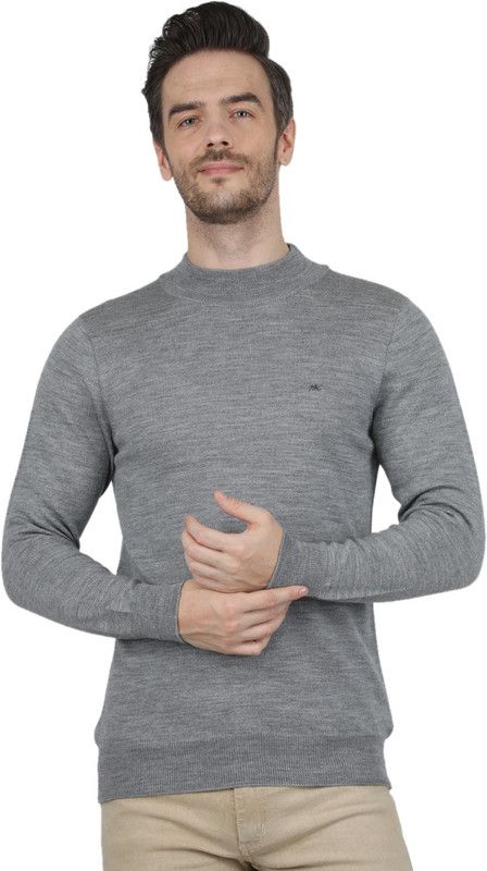 Men Woven Turtle Neck Grey Sweater
