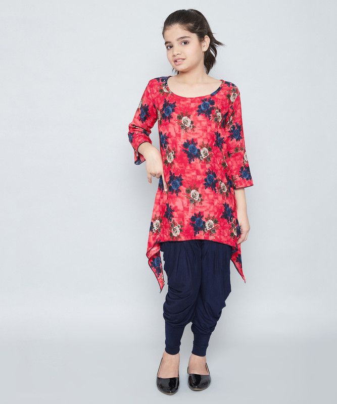 Girls Casual Kurta Dhoti Pant  (Red)