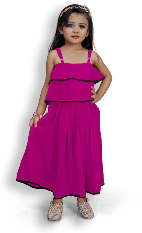Baby Girls Maxi/Full Length Party Dress  (Pink, Noodle strap)
