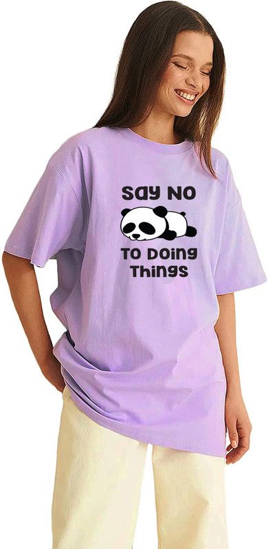 Women Cartoon Round Neck Cotton Blend Purple T-Shirt