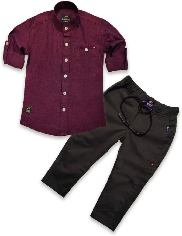 Boys Casual Trouser Shirt  (Black)