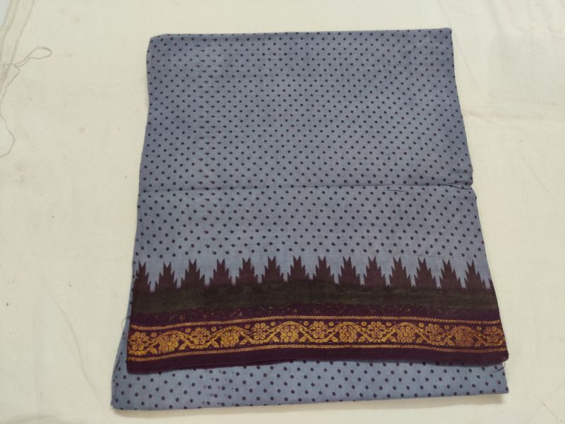 Daily Wear Cotton Blend Saree  (Grey)